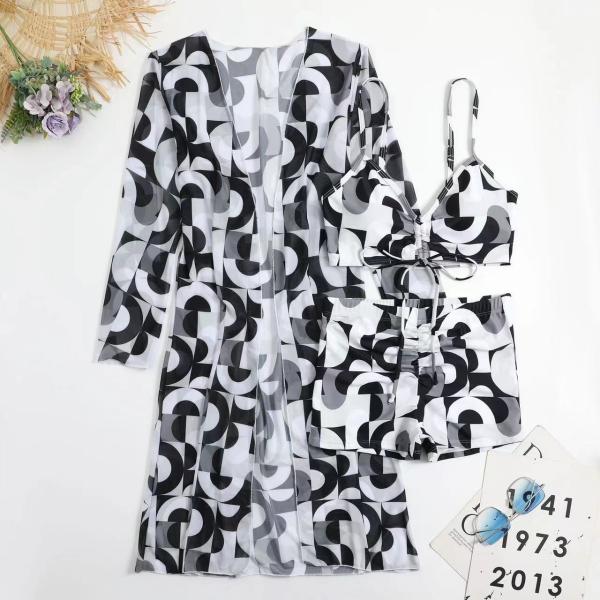 Дамы сплошной цвет бикини Swimwear 3 частей ткань купальника 3 частей флористическая особенная