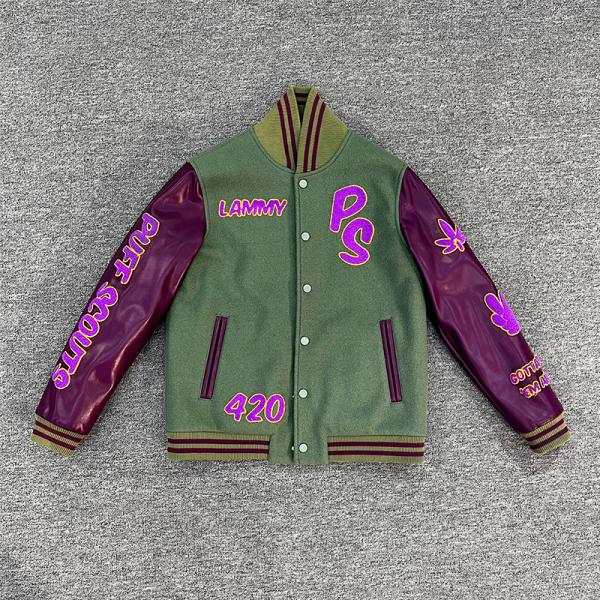 Custom Winter Varsity Jacket Letterman Leather Sleeve Windproof Bomber Jacket Chenille Embroidery Streetwear Varsity Jacket