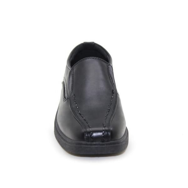 Punch Shape Versatile Kids Black Leather School Shoes With Elastic Straps