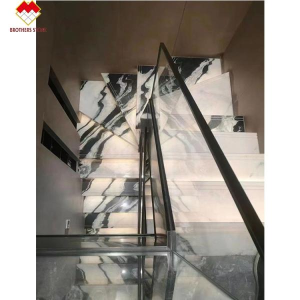 18mm Thickness Big Slab Modern Natural Panda White Marble Spiral Steps Staircase