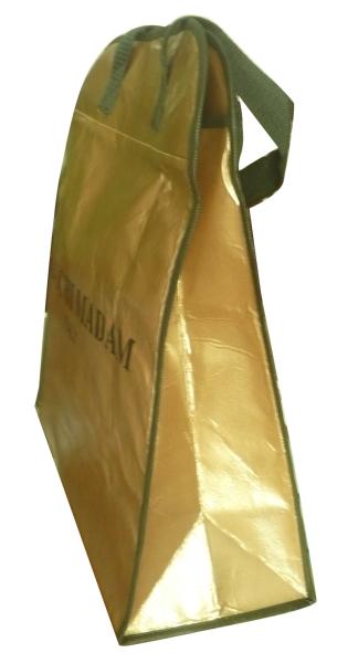 DAI - ICHI MADAM 90g brozen lamination black webbing handy non woven carry bag