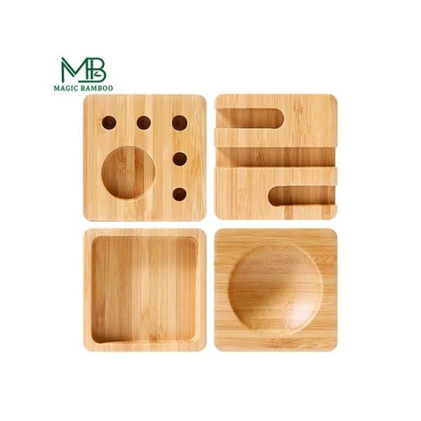 Sustainable Bamboo Desk Organizer Set With Smartphone Stand Pens And Paper Clips Holder