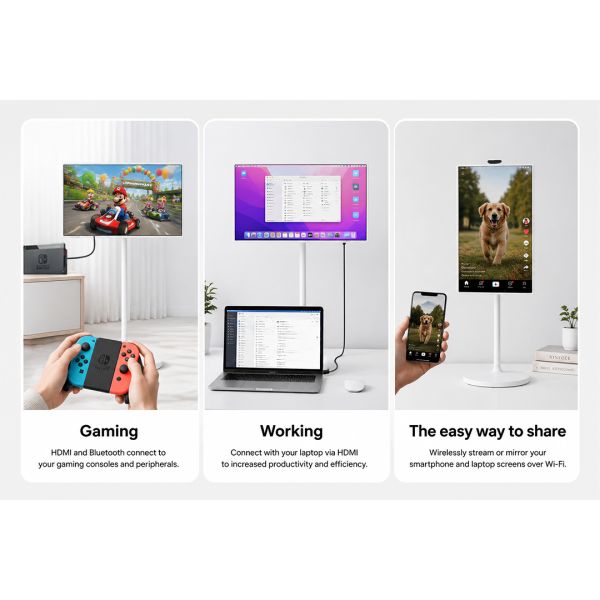 MJK 21.5 White Rechargeable Standing Smart TV with Touch Screen Android 4G+64G Built-In Speaker Portable with Wheels