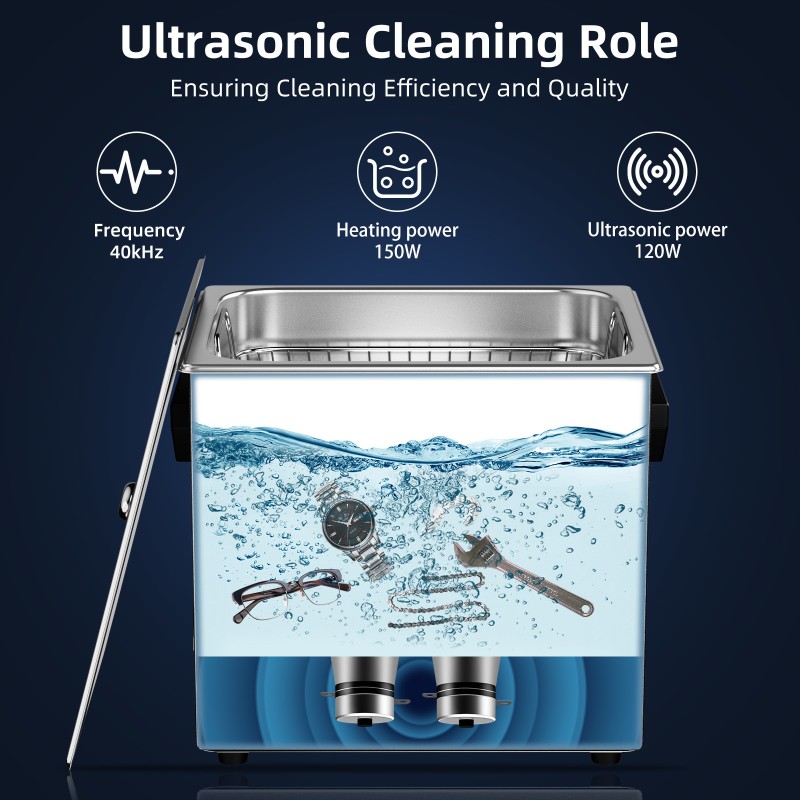 120W 3L Capacity 40kHz Ultrasonic Cleaner with Digital Timer and Heater for Jewelry, Tools, and Small Parts