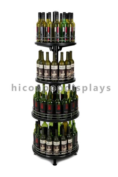 Adjustable Wine Shop Display Fixture 4-Layer Retail Wine Display Tower Round Shape