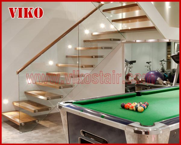 Floating Staircase VK34S Floating Stair Tempered GlassLED Light strip, Stringer: 5mm+5mm(Thickness), Dia 6mm Steel Cable