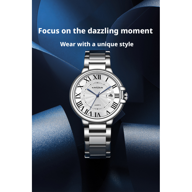 Men Roman Numeral Dial Business Quartz Watch Stainless Steel Bracelet Luminous Waterproof Calendar Dress Wristwatch Silver Gold Multi Color Options