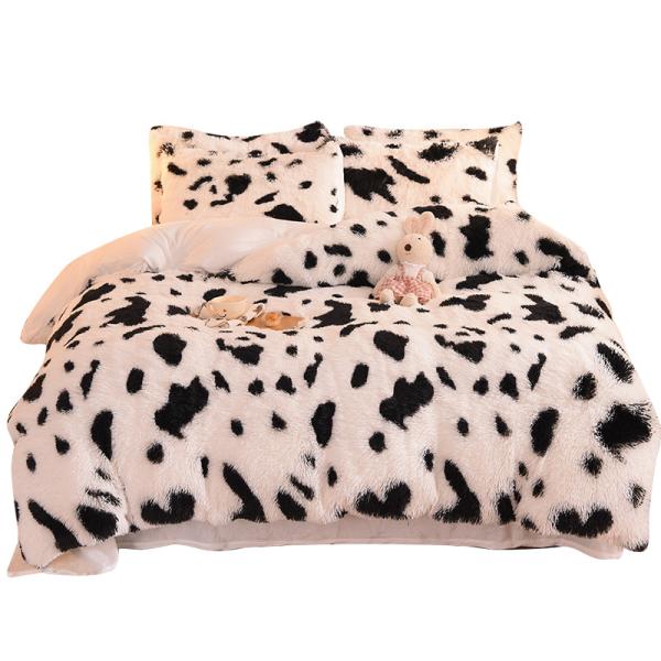 Home Hotel Wedding Rainbow Color Faux Fur Velvet Fluffy Plush Soft Bedding Set 4 Pieces