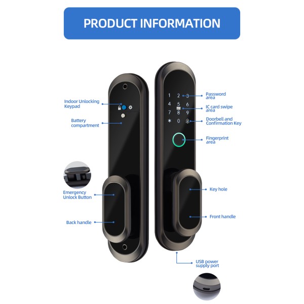 304 Stainless Steel Fully Automatic Intelligent Lock TUYA Wifi Application Biometric Digital Keyboard Fingerprint Door Lock