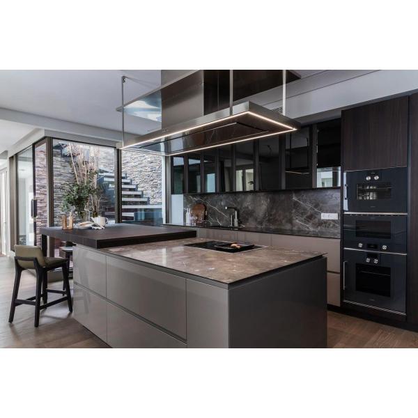 Blum Handleless Light Gray Matte Storage Cabinets for Modern Kitchen Furniture Design