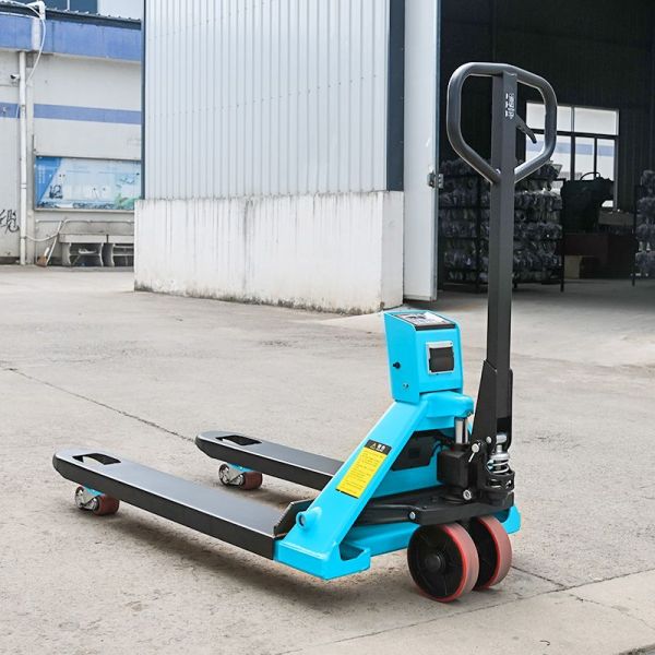 Blue Manual Hand Pallet Truck with Printer and 2500kg Load Capacity
