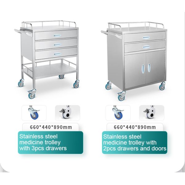BR-M63 Hospital Crash Cart Clinic Drug Surgical Nursing Doctor Stainless Steel Medical Stainless Steel Medicine Trolley