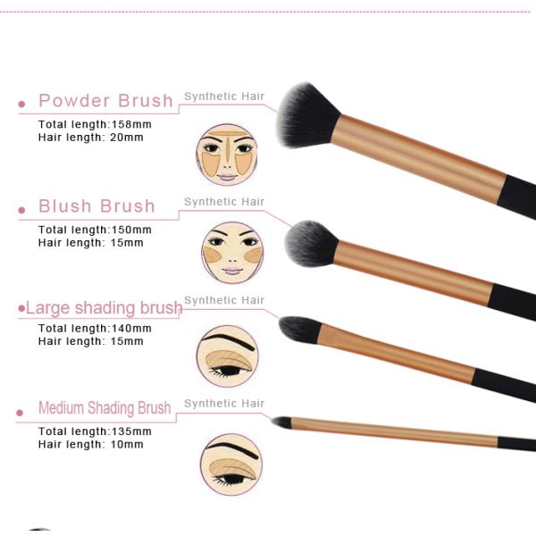4 Pieces Foundation Makeup Brush Long Handle Duo Fiber Synthetic Hair Case
