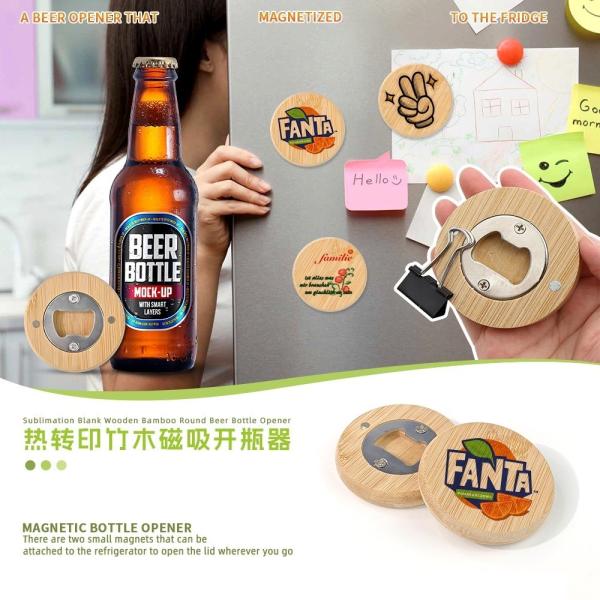 Bouteille à bière en bois à sublimation ronde en blanc avec magnétique