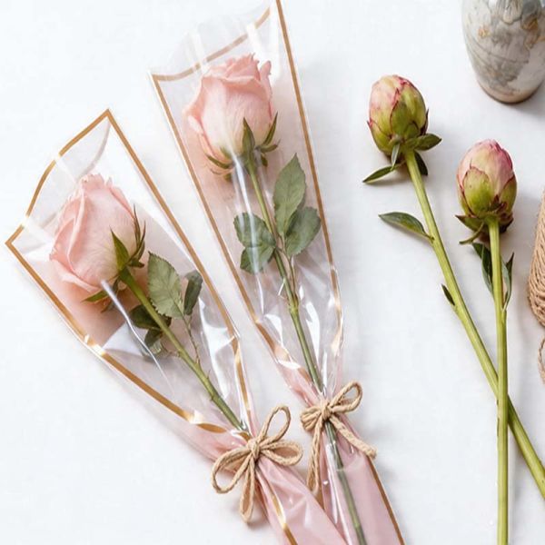 High Transparency Single Flower Sleeve OPP / CPP Triangle Clear Bags