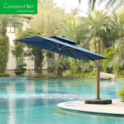 Waterproof Windproof Parasol Sun Patio Umbrella For Garden with Teakwood Frame and Outdoor Foam water-resistant Fabric Cushion