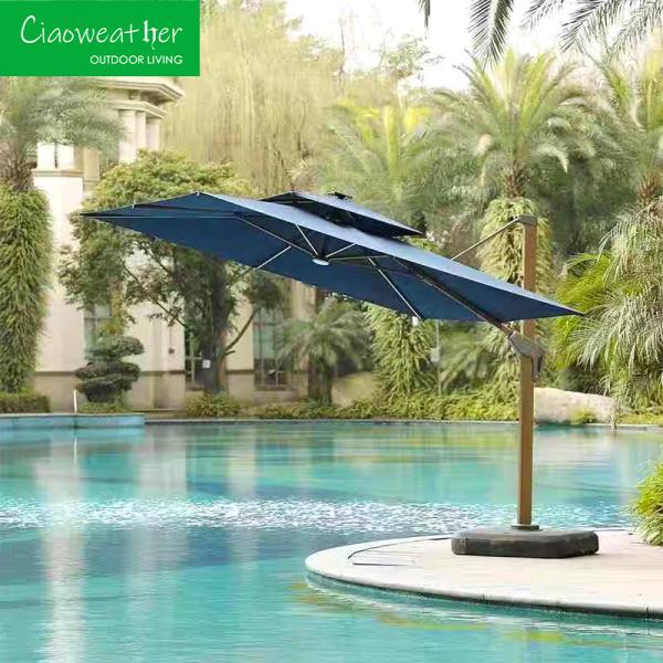 Waterproof Windproof Parasol Sun Patio Umbrella For Garden with Teakwood Frame and Outdoor Foam water-resistant Fabric Cushion