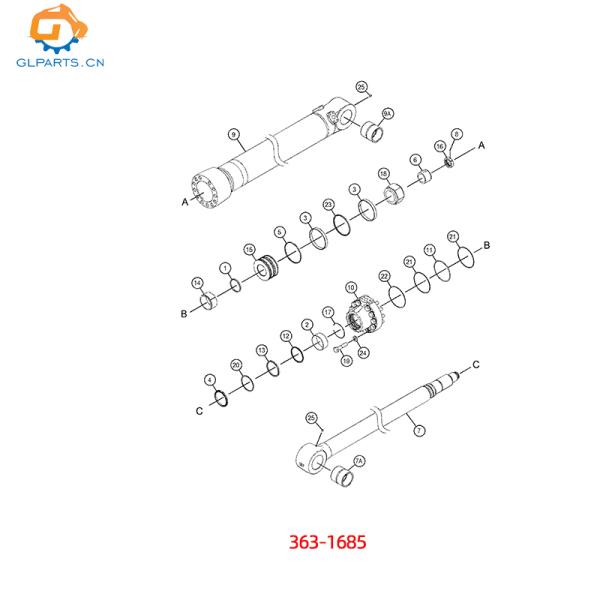 E390F E390D Excavator Hydraulic Arm Cylinder 353-9625 363-1685 For CAT Parts