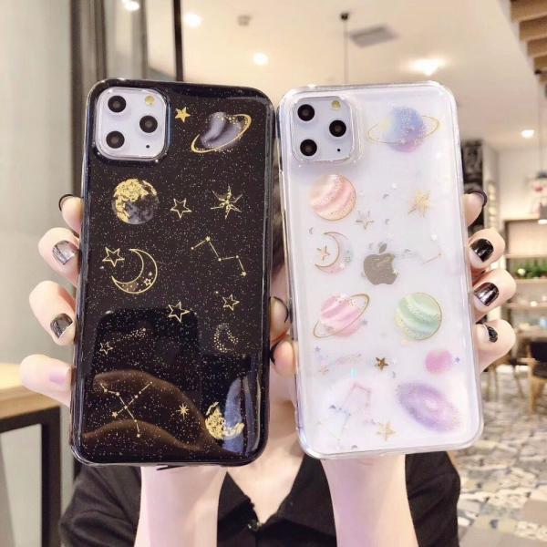 Shine Glitter Shockproof Phone Cases Gold Foil Moon Space For Iphone 11 Pro Max