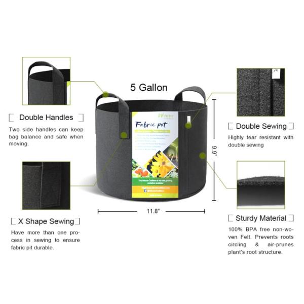 3 Gallon 5 Gallon 10 Gallon 25 Gallon 100 Gallon Vertical Garden Grow Bags Aeration Fabric Pots Container