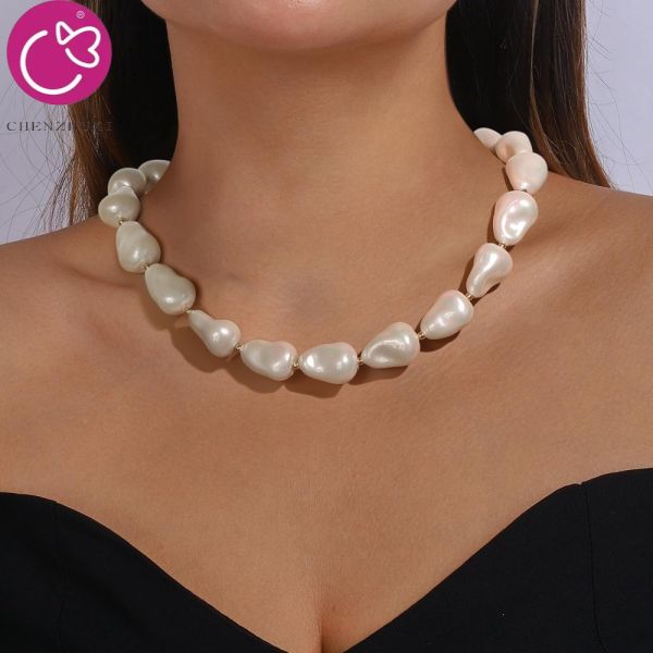 Women New Fashion Large Baroque Pearl Necklace Faux Pearl Jewelry Gold Beaded Irregular Pearl Chokers Necklaces