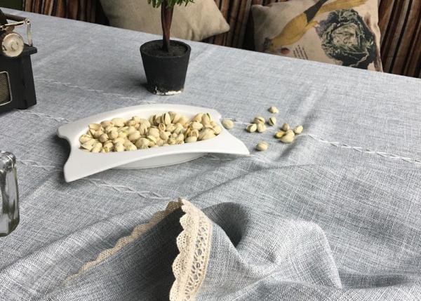 Customized Patchwork Decorative Table Cloths Gray / Ivory Cotton Linen Tablecloths