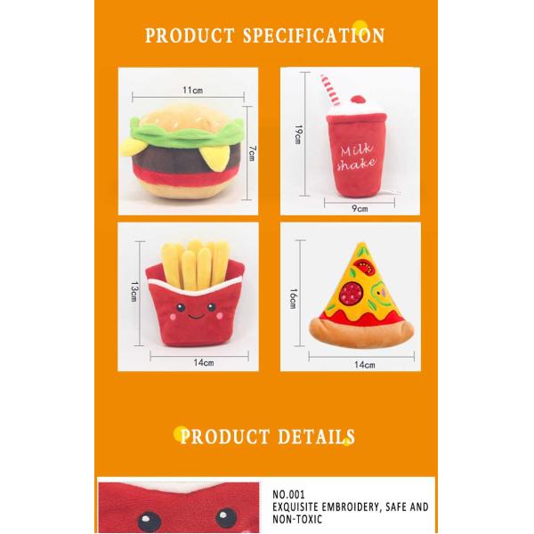 Stuffed Chips Hot Dog Cola Fast Food Plush Pet Toys For Dogs