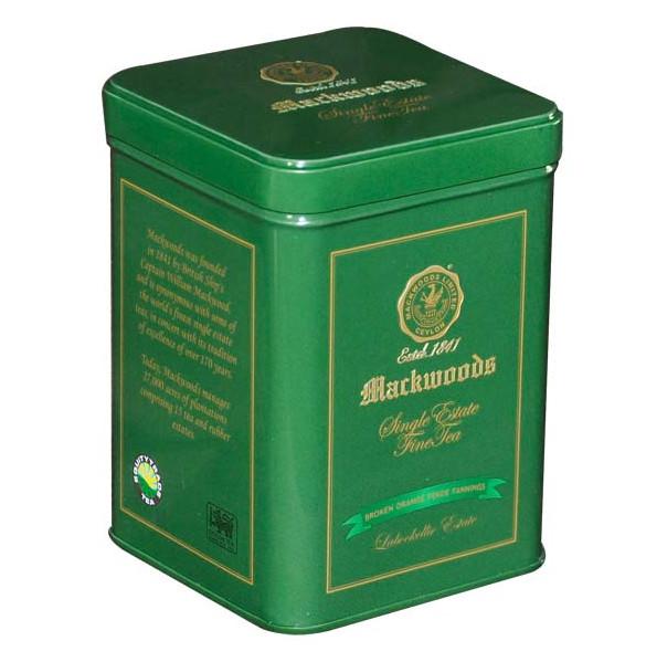 Double - Lid Green Tea Tin Canisters Square Shape And Clear Vanished Inside