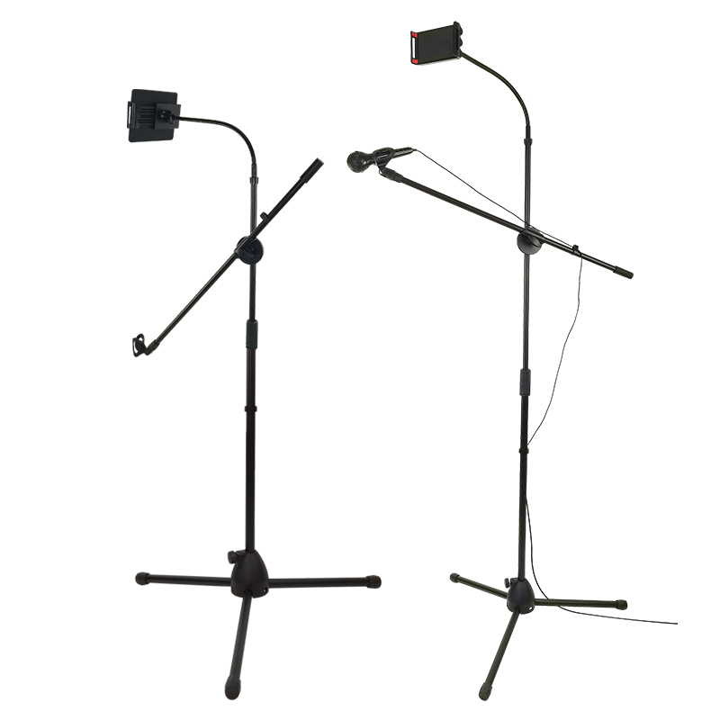 2 in 1 Adjustable Floor Tripod Microphone Stand With Phone Tablet Holder