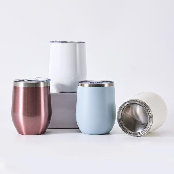 Bulk 12 Pack 12oz Stainless Steel Stemless Wine Glass Tumblers With Lids And Straws Vacuum Insulated Coffee Mug For Cold Hot Drinks
