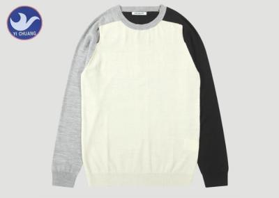 Shoulder Slit Contrast Color Men's Knit Pullover Sweater O Neck Knitwear Long Sleeves