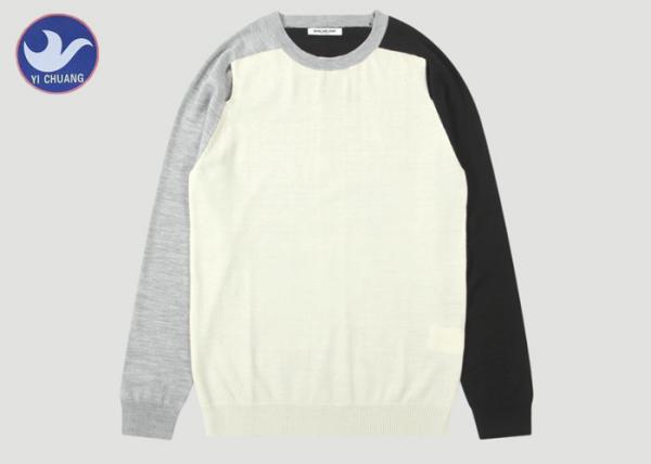 Shoulder Slit Contrast Color Men's Knit Pullover Sweater O Neck Knitwear Long Sleeves