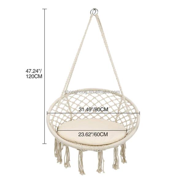 Colgante redondo hamaca de jardín exterior cuerda de algodón Macrame Fringe Patio columpiar hamaca silla de mascotas hamaca