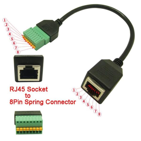 RJ45 8P8C Connector to 8 Pin Screw Terminal Block Adapter 30cm Long for Security CCTV Video Solution