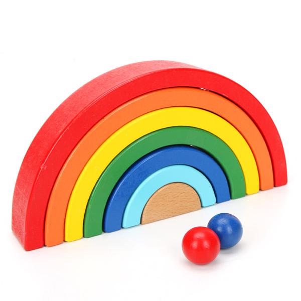 Blocs constitutifs en bois Toy Creative Educational d'arc-en-ciel de Brown 18cm