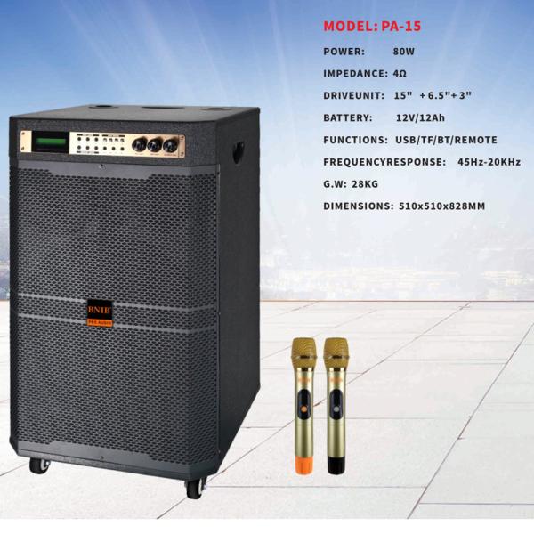 Big Power Pre Amplified Speaker 15 Inch 80 Watt Portable Speaker Built With Battery