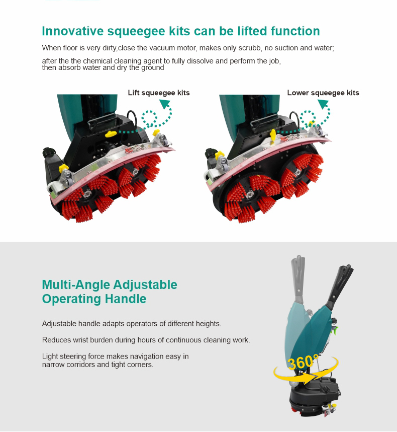Compact Walk-Behind Floor Scrubber Dual 250MM Brushes 80 Mins Runtime