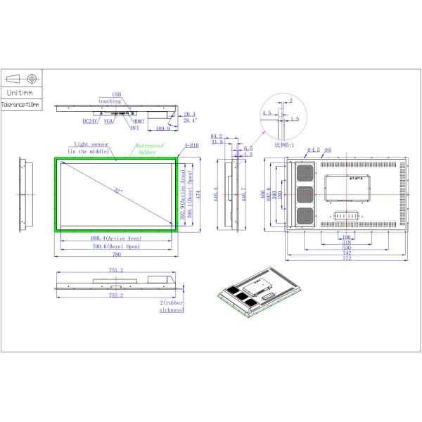 16/9 Ratio High Brightness Touch Monitor 32 Inch Anti Vandal multi touch Monitor