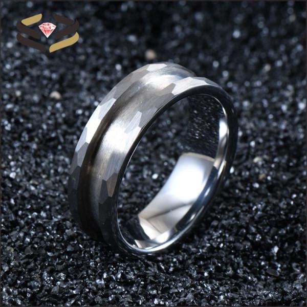 Third Party Appraisal Silver Hammered Tungsten Ring Blank Inlay Ring Cores 6mm 8mm for Men and Women