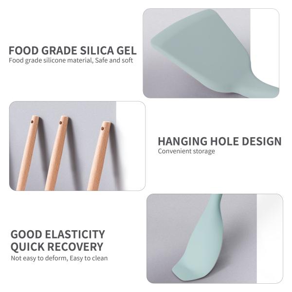 Wooden Handle 19-Piece Silicone Kitchen Utensil Set with Cutting Board Storage Bucket