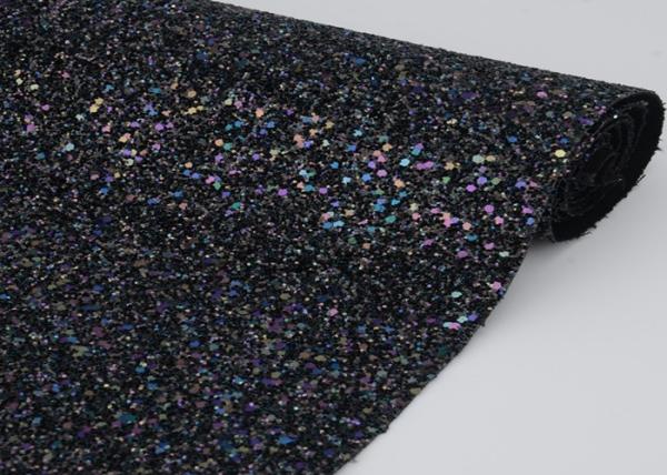 Cotton Backing Laser Black Glitter Fabric , Sparkle Mixed Glitter Material Fabric
