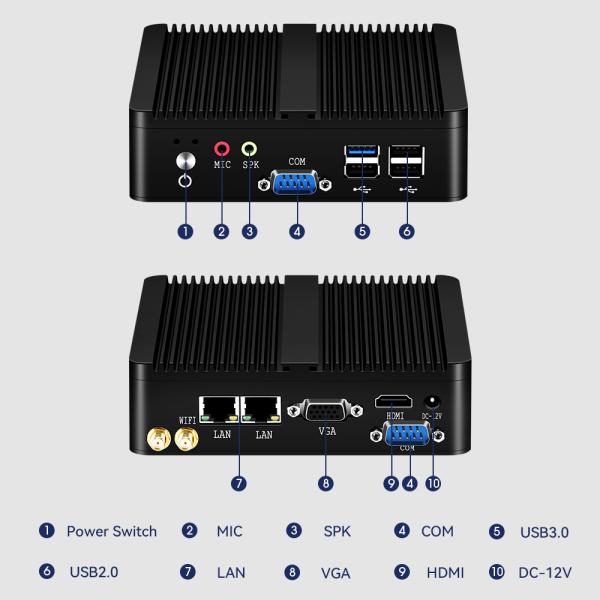 Intel Celeron J6412 PC industriel sans ventilateur avec double LAN et DDR4 jusqu'à 16 Go