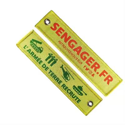 Fashion Woven Fabric Key Chain Patch Blank Double Sided Embroidered Jet Tag Custom Embroidery Keychain