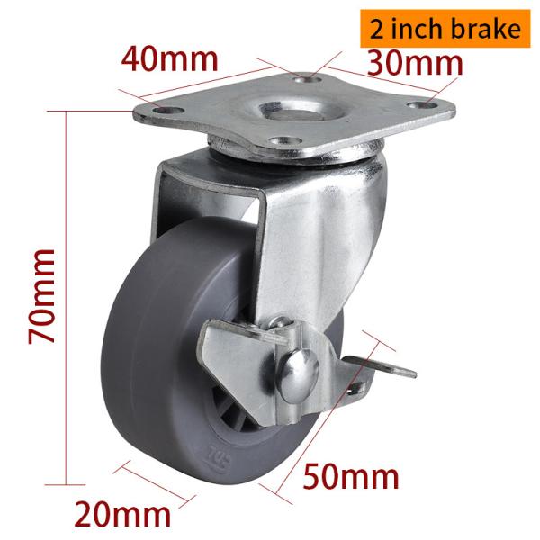 EDL Mini ruedas de ruedas de 2 pulgadas 30 kg de placa TPE por tipo rígido, giratorio y freno