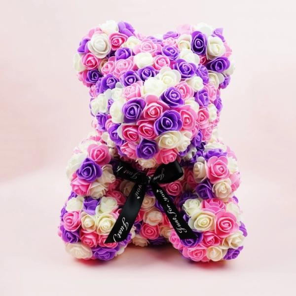 Factory Export Direct 40cm Multicolor Rose Bear Custom Rainbow Rose Bear