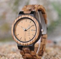 Montre en bois de quartz soutenue par ODM d'OEM, la montre-bracelet en bois des hommes ronds