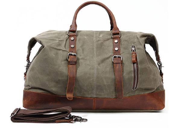 Genuine Leather Oversized Canvas Travel Duffel Bag With Shoulder