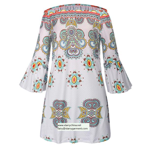 straples printed women dress with balloon sleeve national dresses