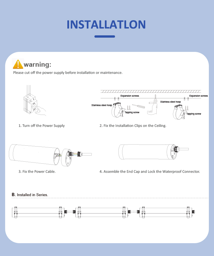 IP65 Waterproof LED Triproof Light with 130 LM/W Efficiency and 5-Year Warranty for Industrial Use
