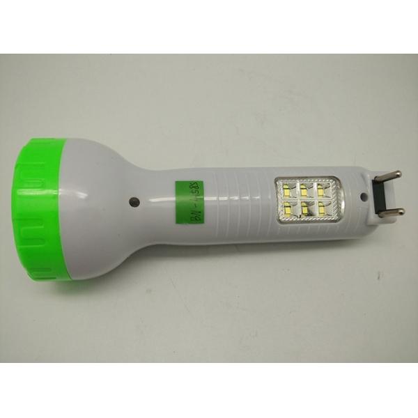 BN-4158S Electric Solar Power Rechargeable Green Head White Body Plastic LED Flashlight To